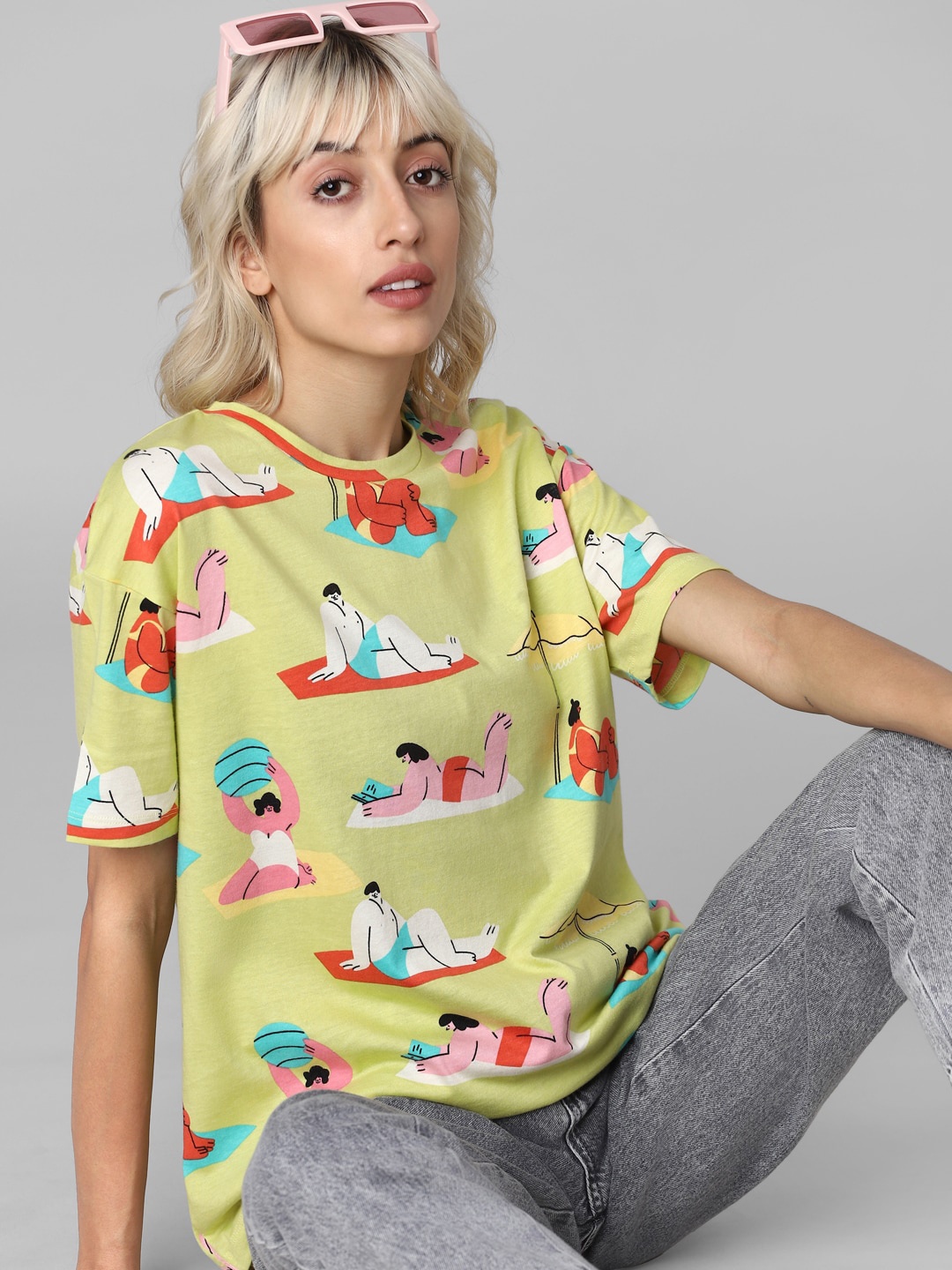 

ONLY Conversational Printed Drop-Shoulder Sleeves Cotton T-shirt, Green