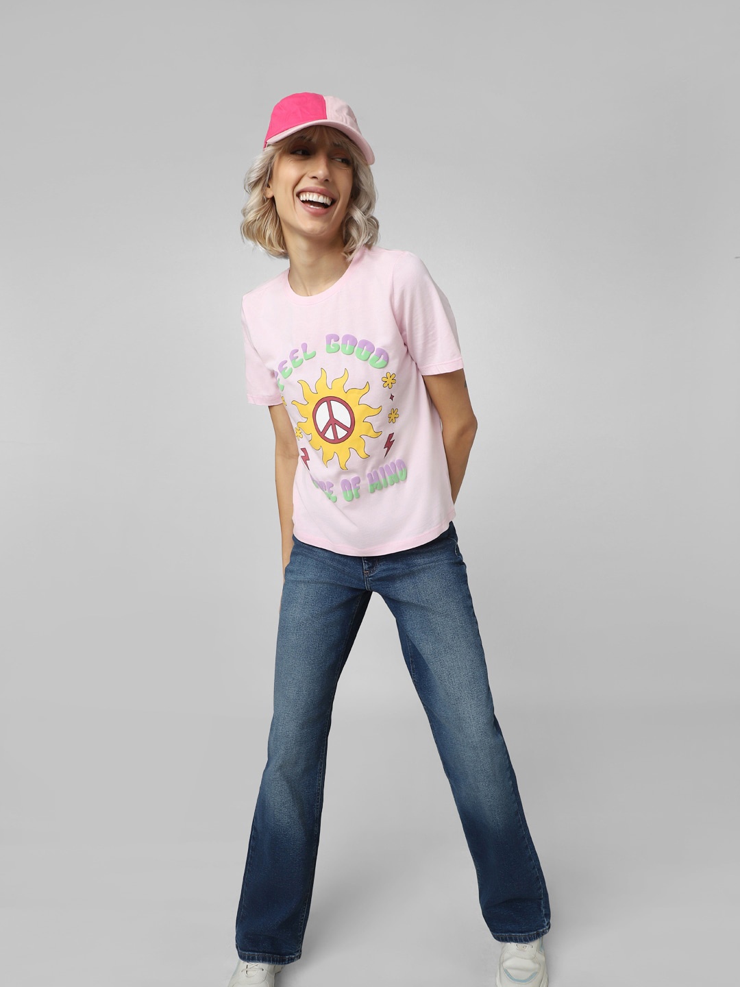 

ONLY Graphic Printed Cotton T-shirt, Pink