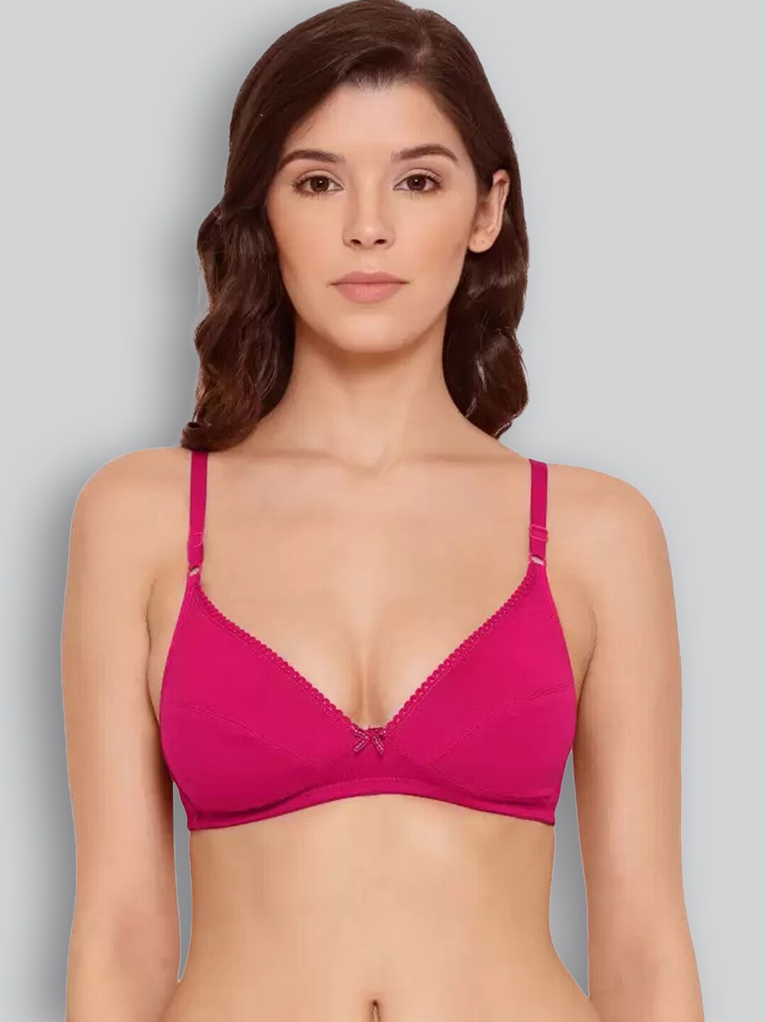 

LYRA Medium Coverage Non Padded Seamless Premium Cotton Plunge Neckline Comfort Bra, Fuchsia