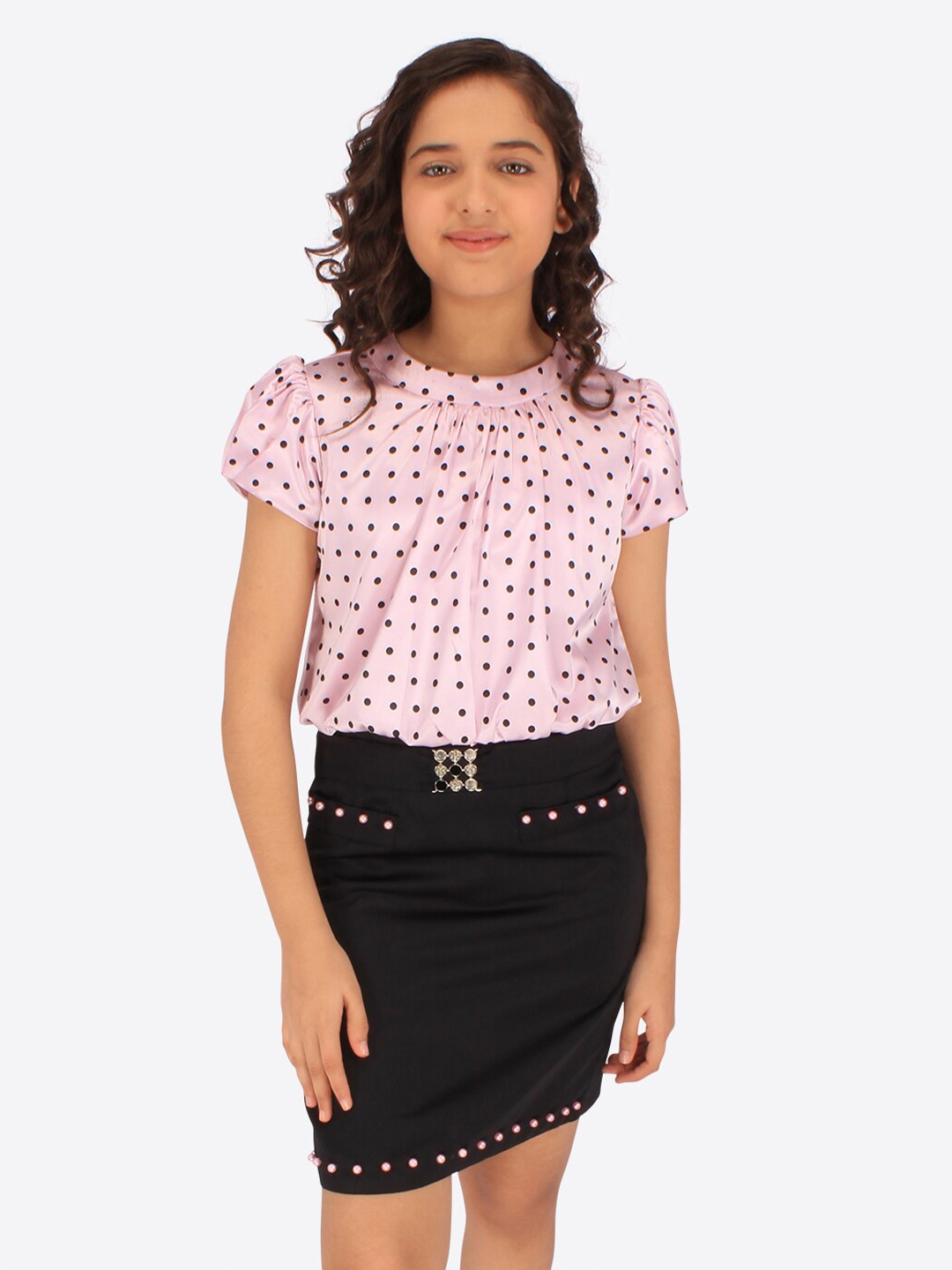 

CUTECUMBER Girls Printed Puff Sleeves Satin Sheath Dress, Pink