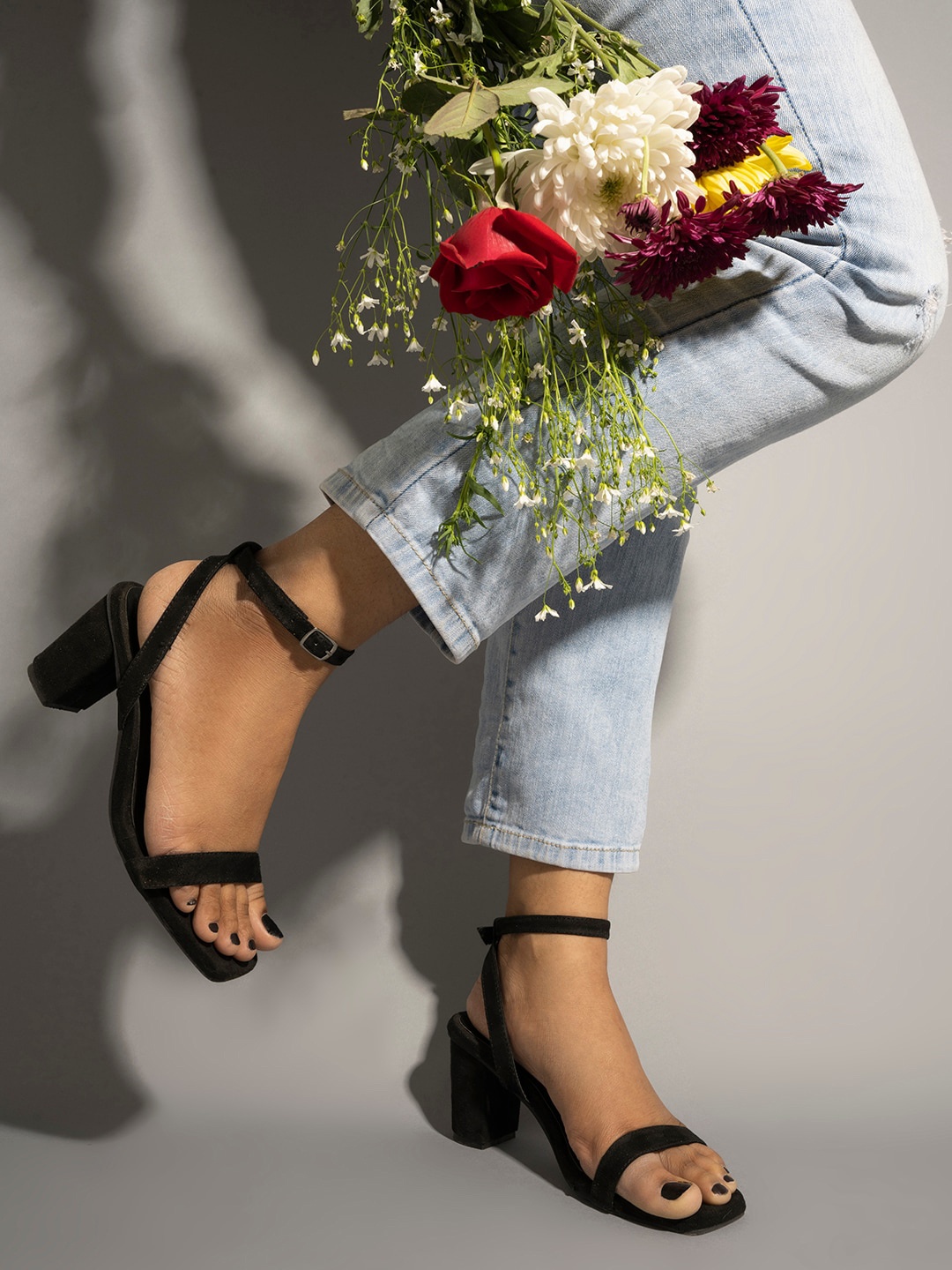 

Shoetopia Girls Suede Block Heels with Buckles, Black