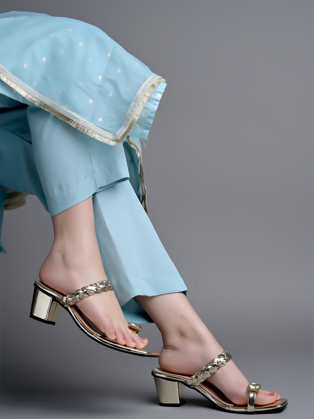 

Shoetopia Girls Embellished Block Heels, Gold