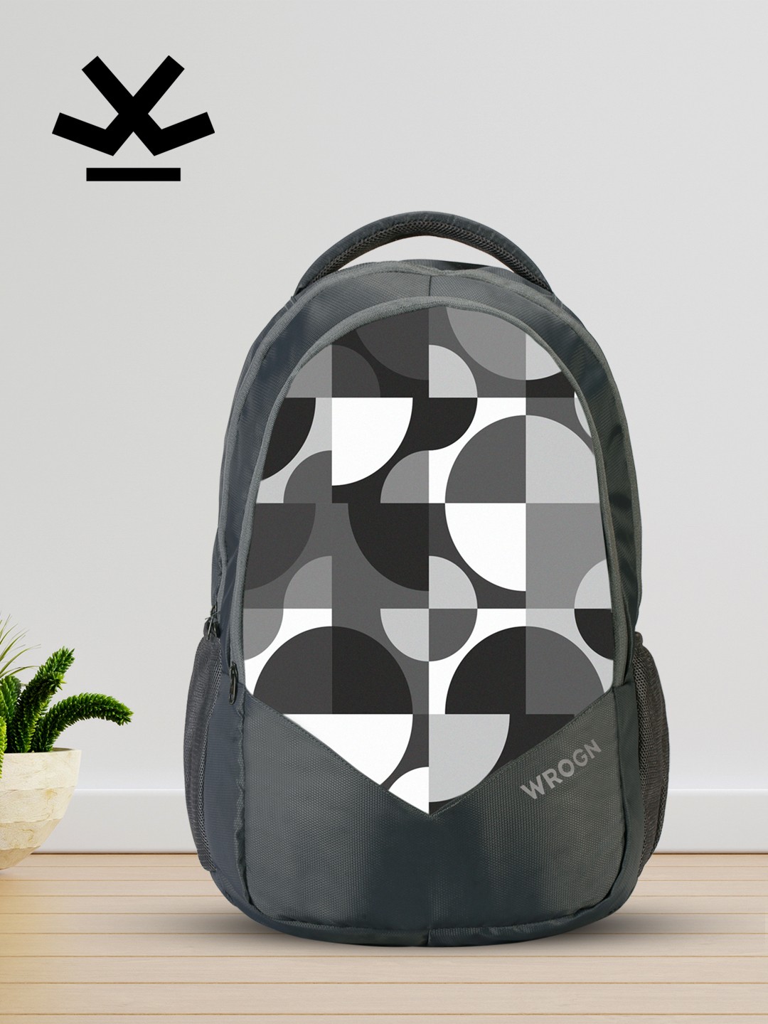 

WROGN Geometric Printed Water Resistant Laptop Backpack, Grey