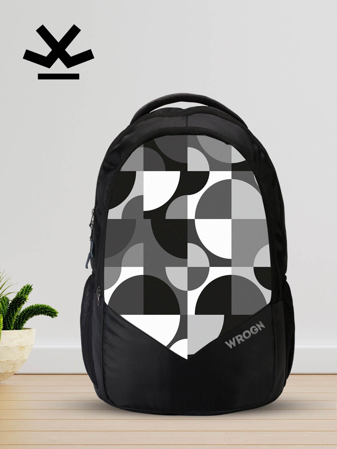 

WROGN Geometric Printed Water Resistant Laptop Backpack, Black