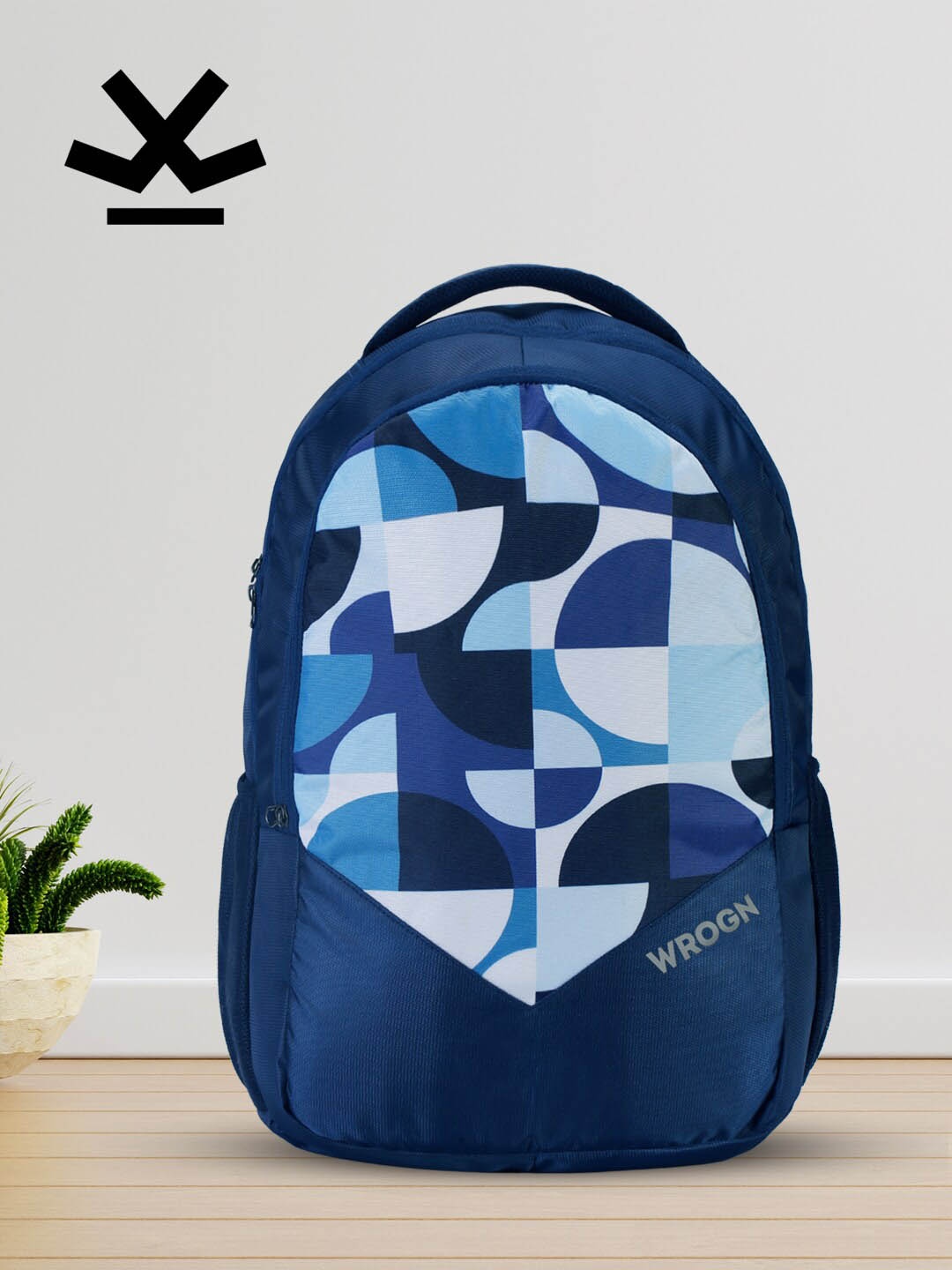 

WROGN Geometric Printed Water Resistant Laptop Backpack, Navy blue
