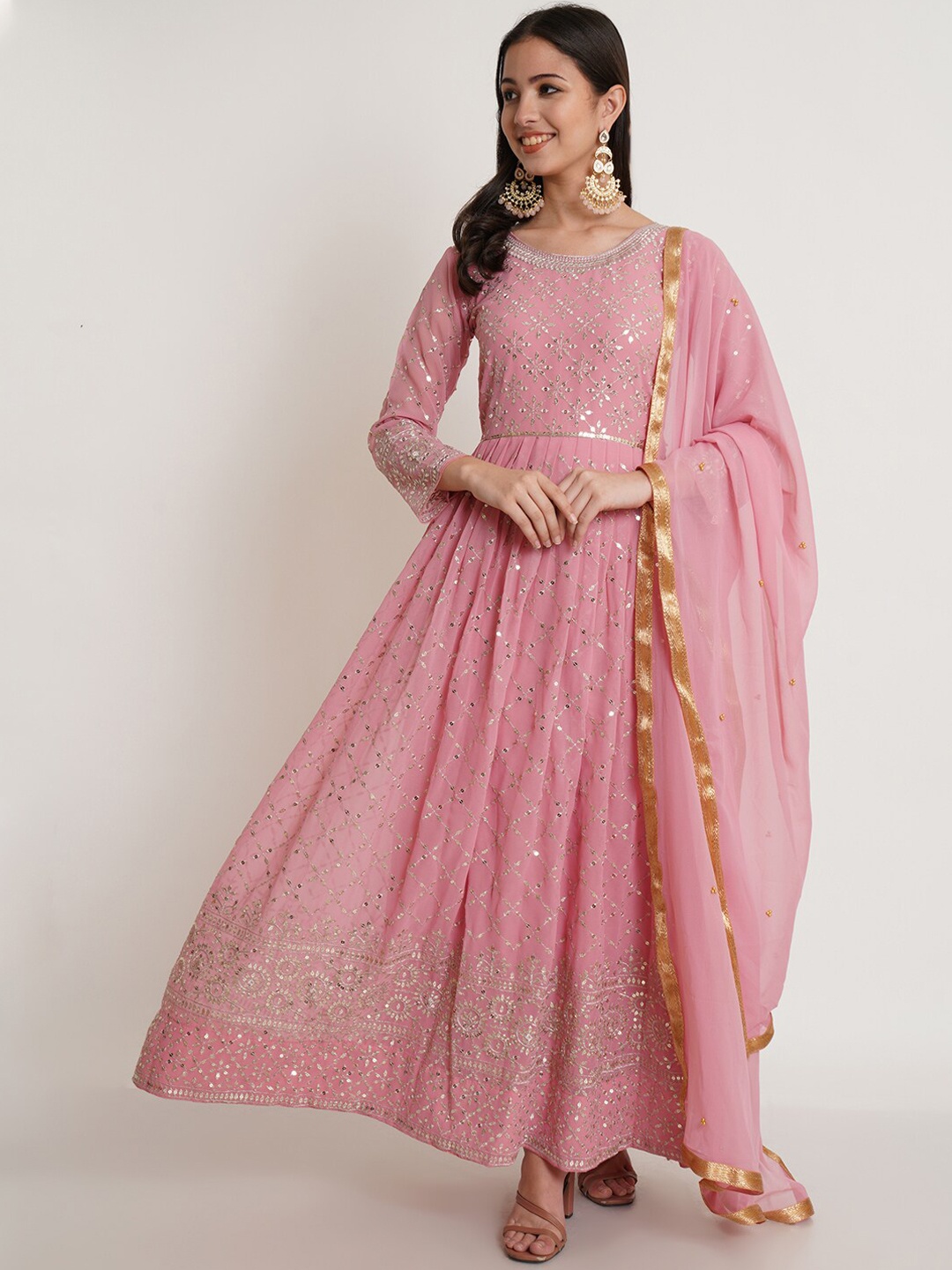 

Purple State Ethnic Motifs Embroidered Empire Sequinned Kurta & Churidar With Dupatta, Pink