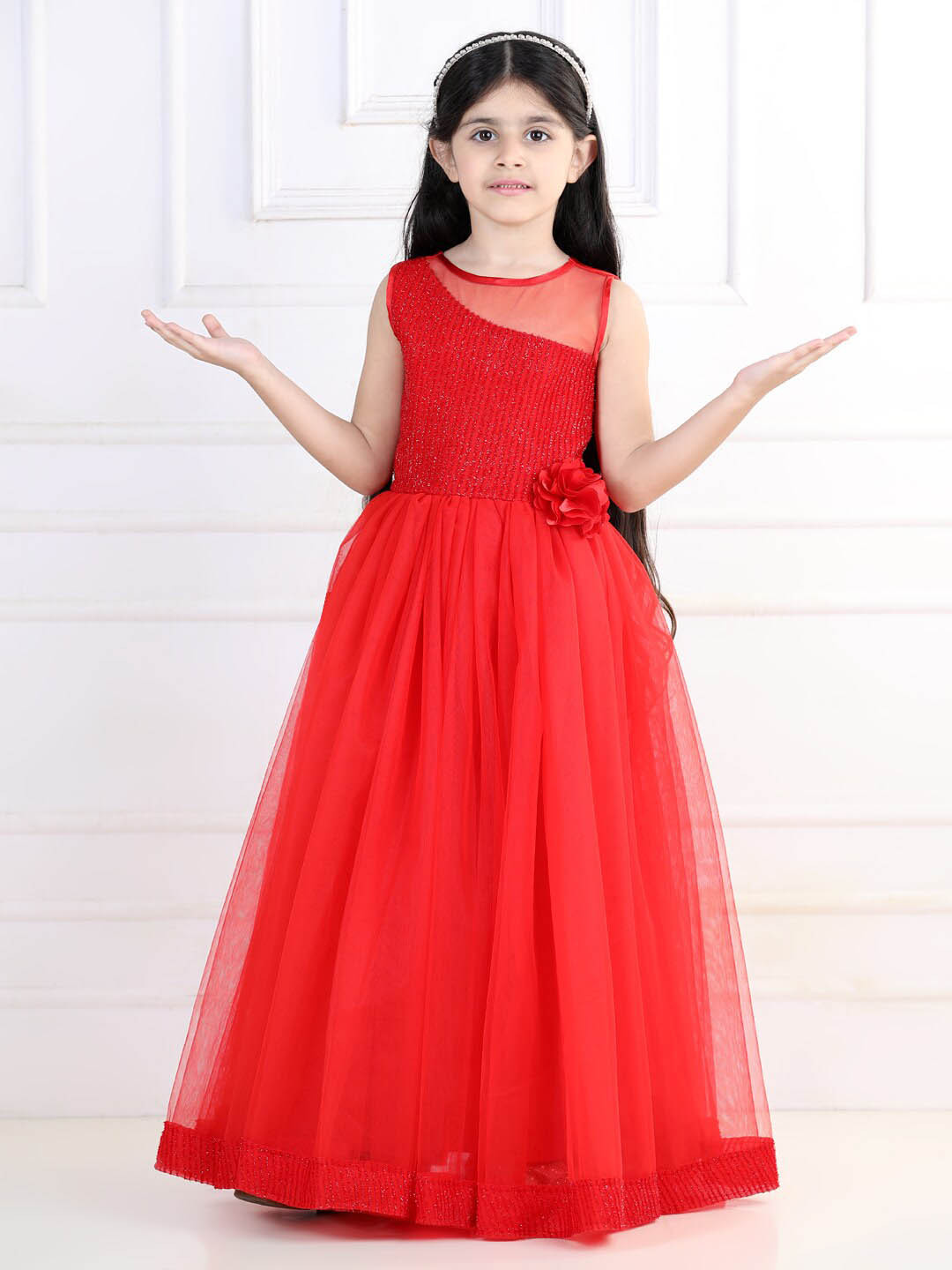 

Toy Balloon kids Embellished Girls Sleeveless Fit & Flare Dress, Red