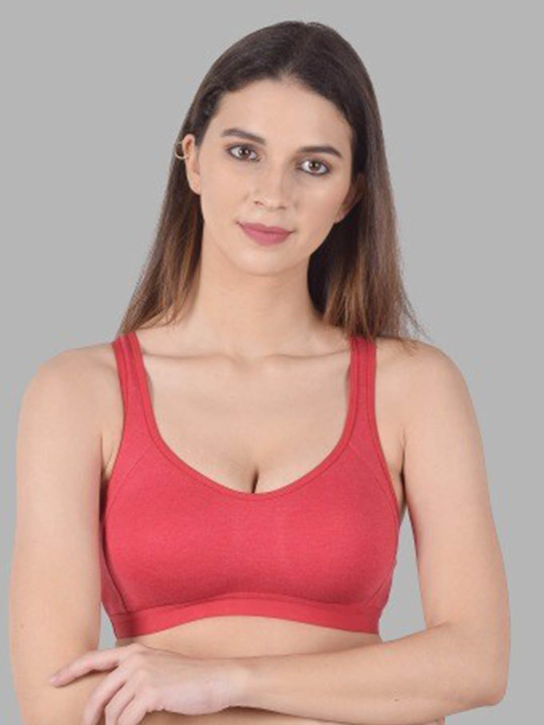 

Apraa & Parma Cotton Organic High Support Training or Gym Slip-On Workout Bra, Red
