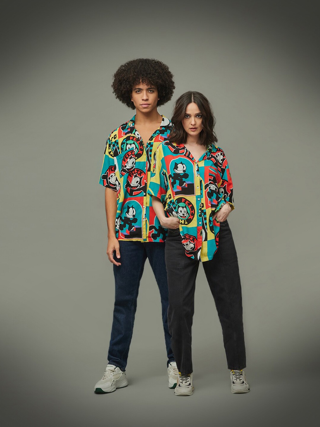 

ONLY Unisex Conversational Printed Drop Shoulder Sleeves Casual Shirt, Blue