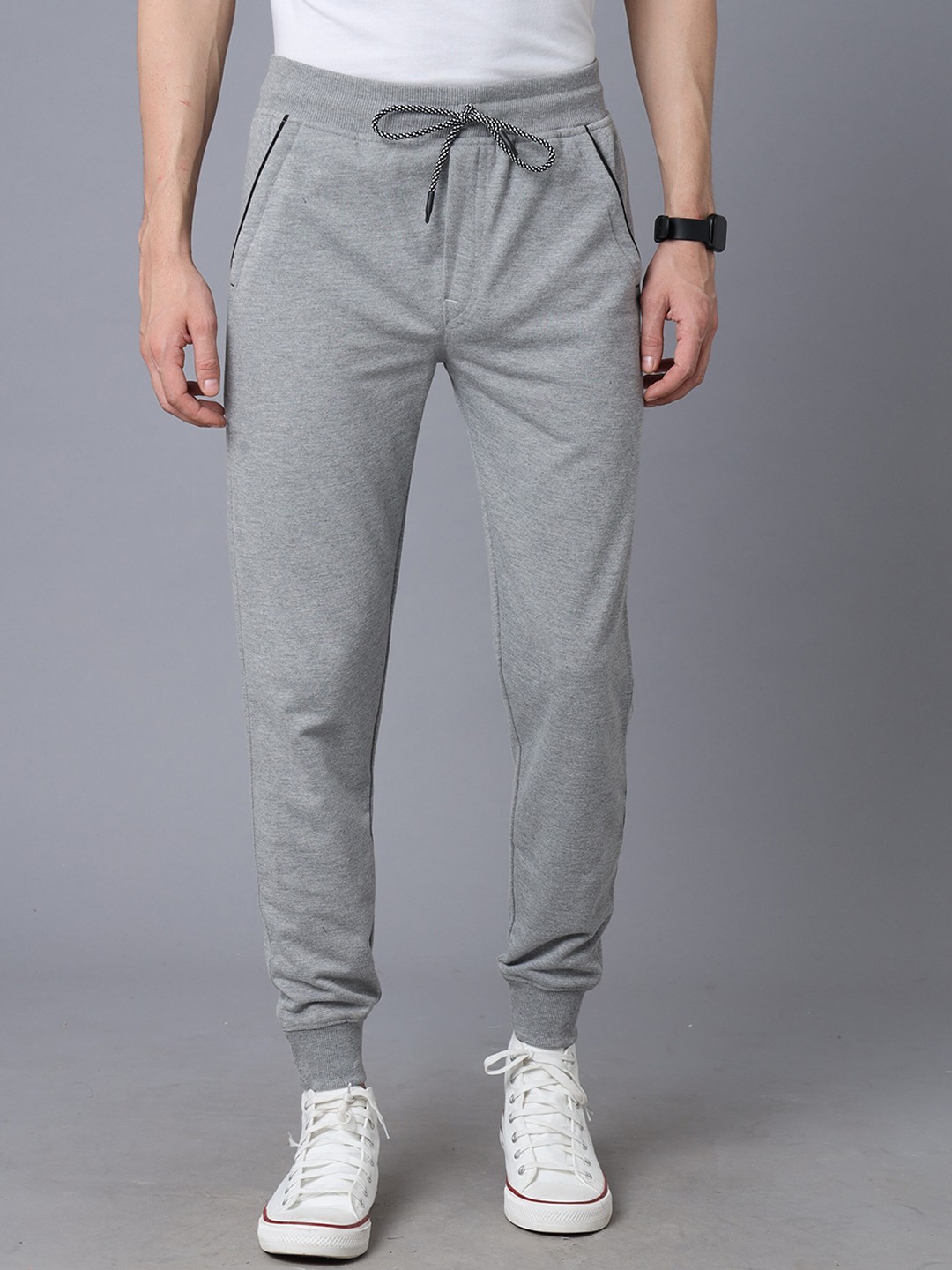 

YOVISH Men Mid-Rise Cotton Joggers, Grey