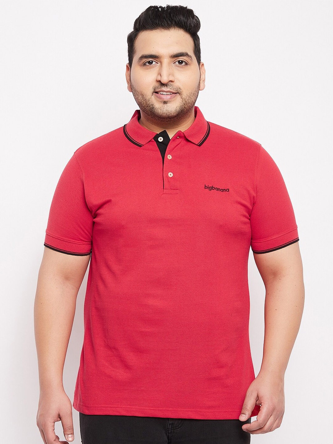 

bigbanana Men Plus Size Polo Collar Bio Finish T-shirt, Red