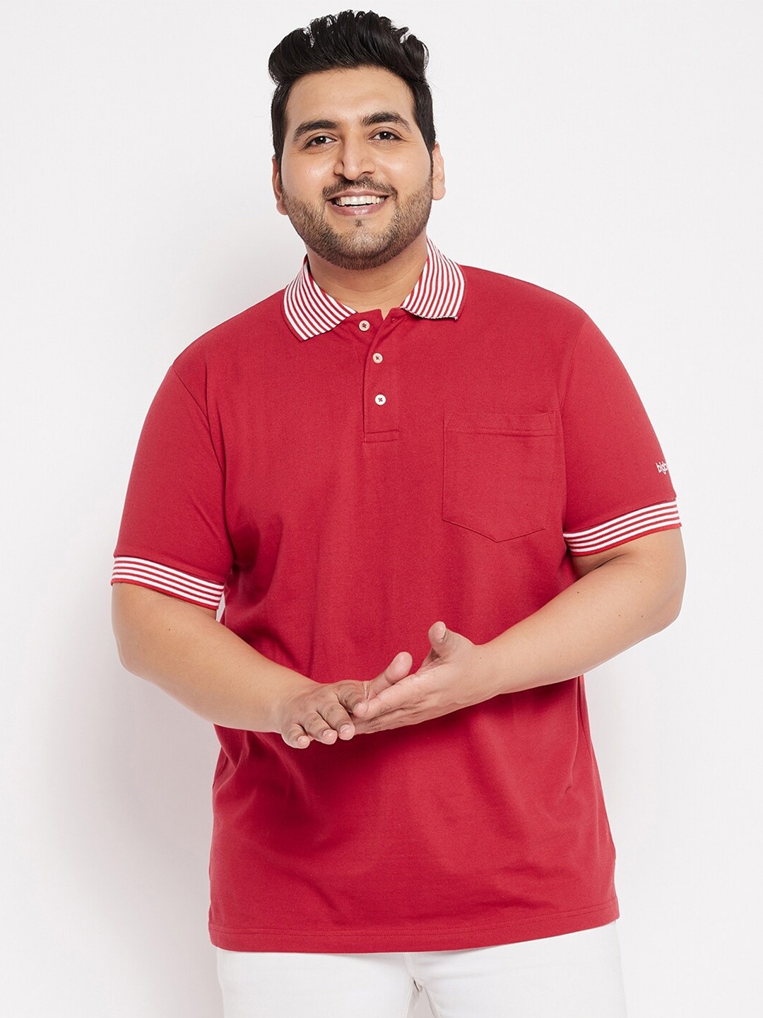 

bigbanana Men Plus Size Polo Collar Bio Finish Pure Cotton T-shirt, Red