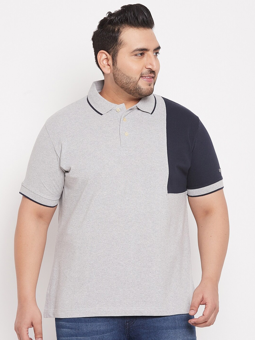 

bigbanana Men Plus Size Polo Collar Bio Finish Pure Cotton T-shirt, Grey