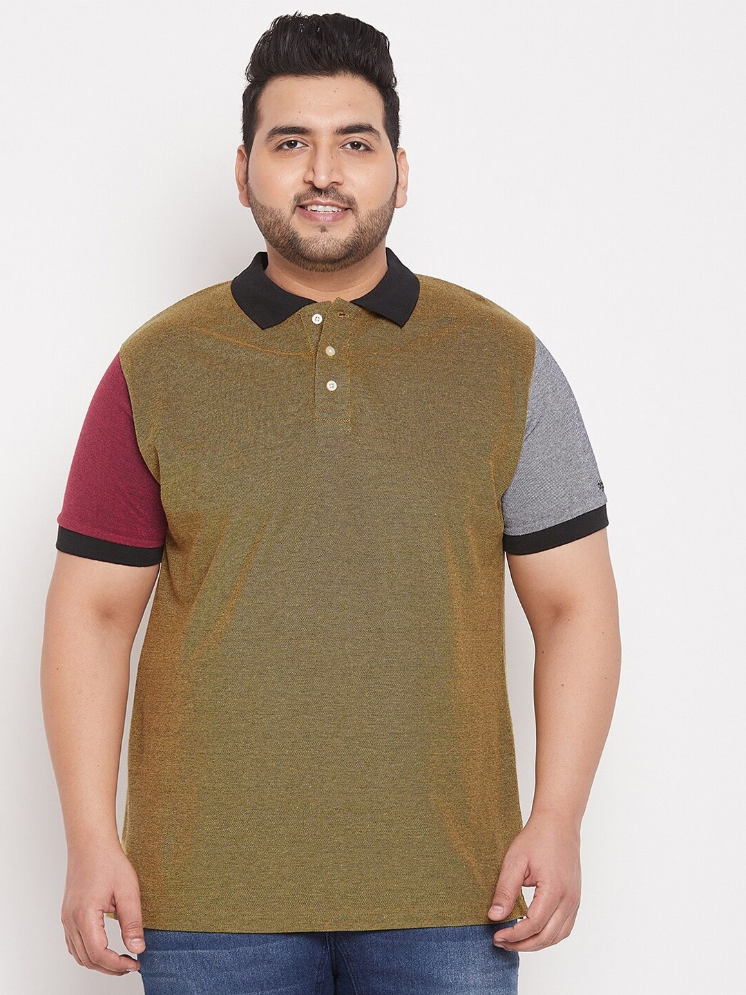 

bigbanana Plus Size Polo Collar Bio Finish Cotton T-shirt, Brown