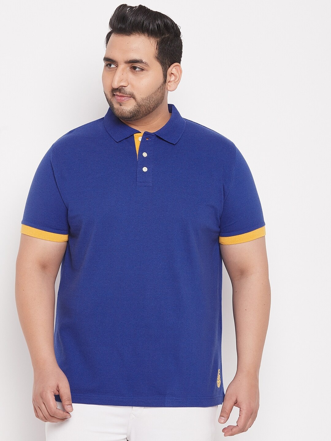 

bigbanana Plus Size Polo Collar Bio Finish Cotton T-shirt, Blue