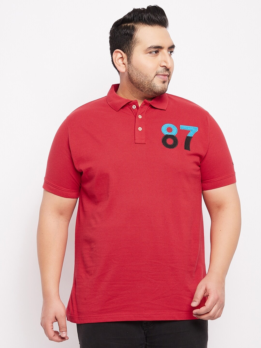 

bigbanana Plus Size Polo Collar Bio Finish T-shirt, Red