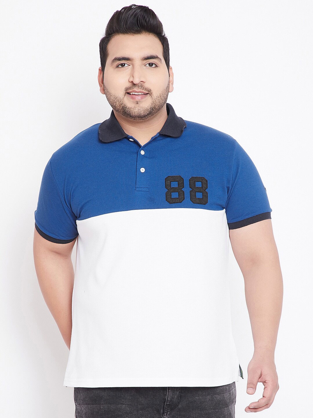 

bigbanana Plus Size Colourblocked Polo Collar Bio Finish Pure Cotton T-shirt, White