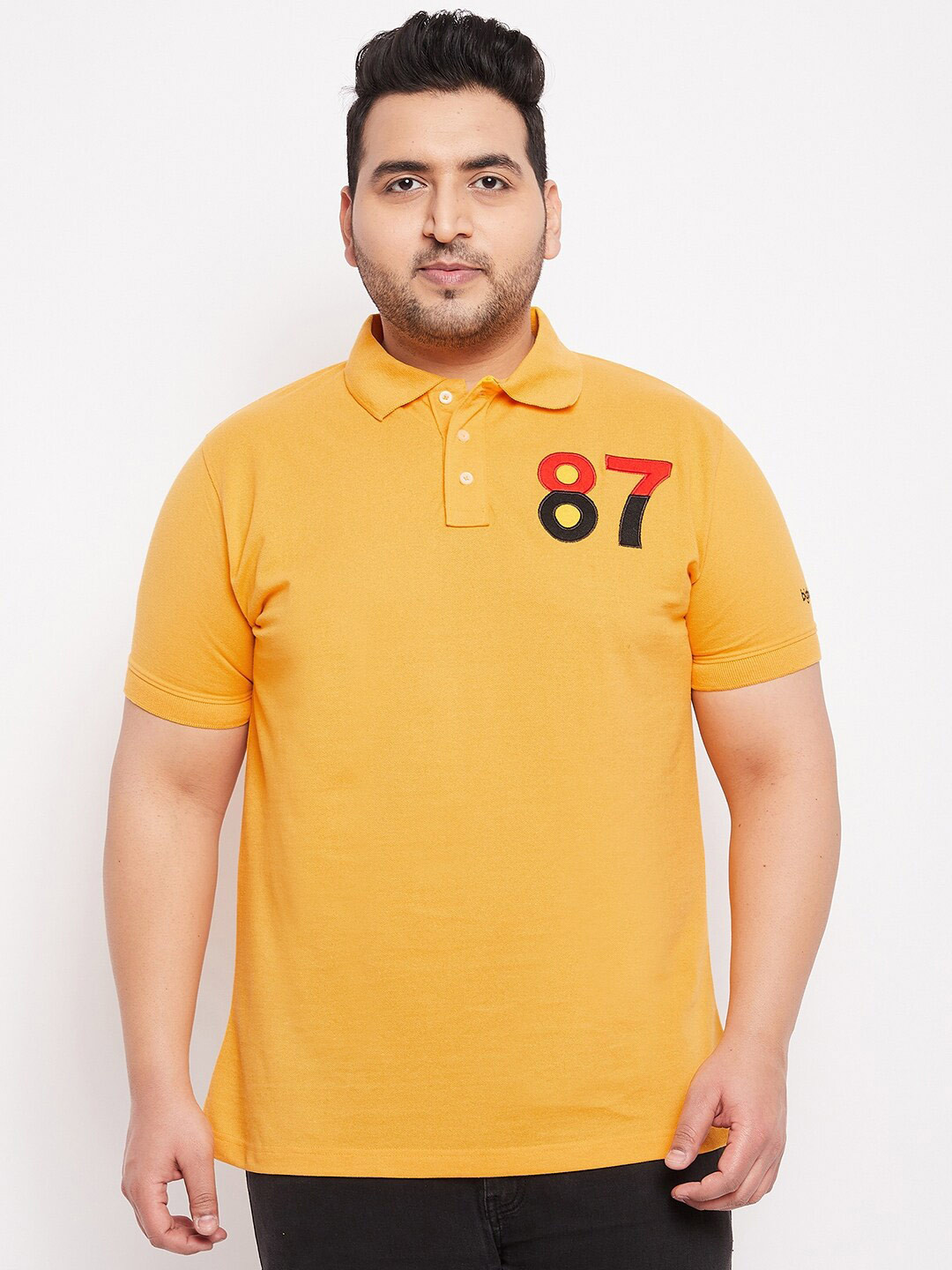 

bigbanana Plus Size Colourblocked Polo Collar Bio Finish T-shirt, Yellow