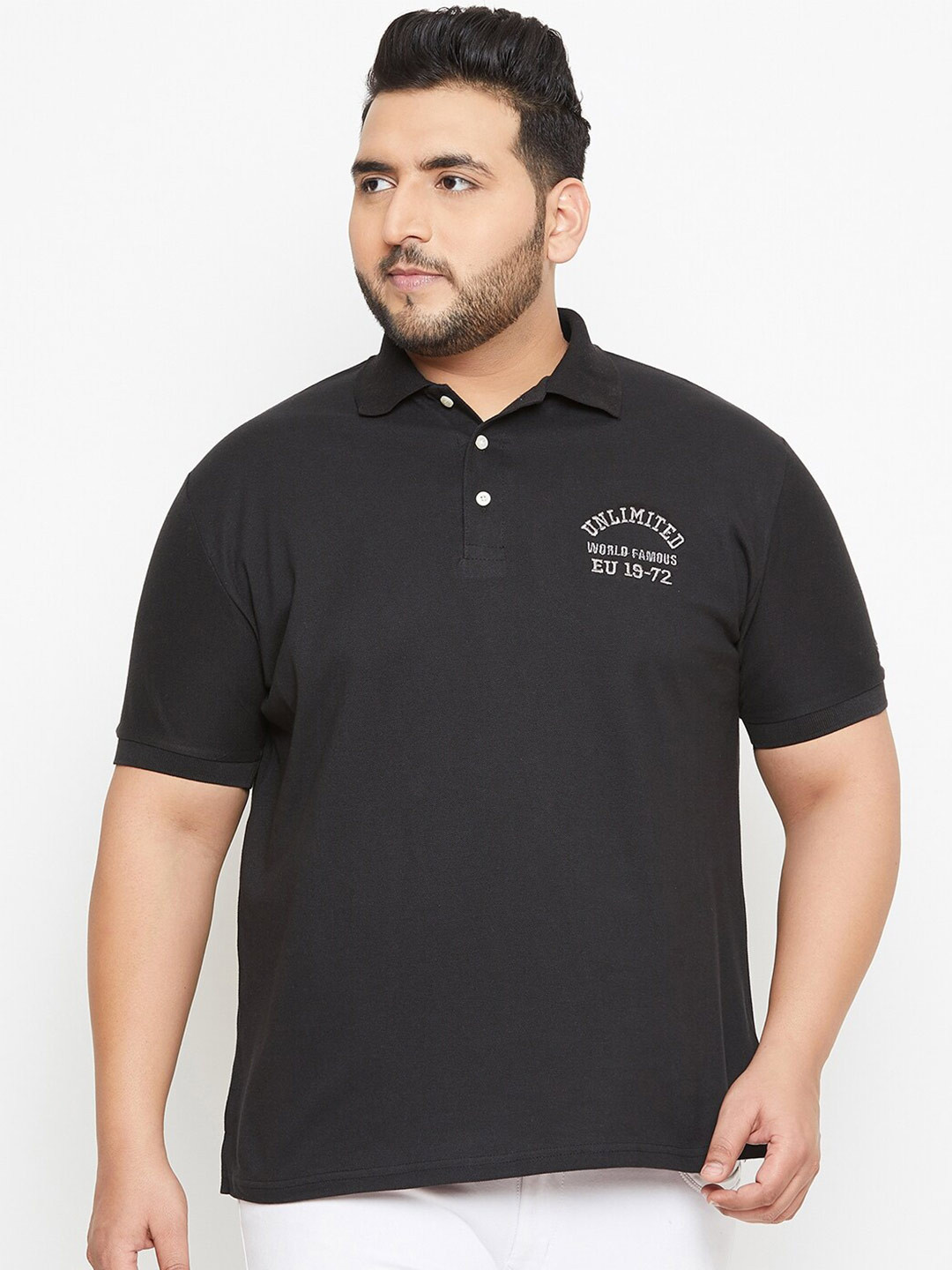 

bigbanana Plus Size Polo Collar Bio Finish Pure Cotton T-shirt, Black