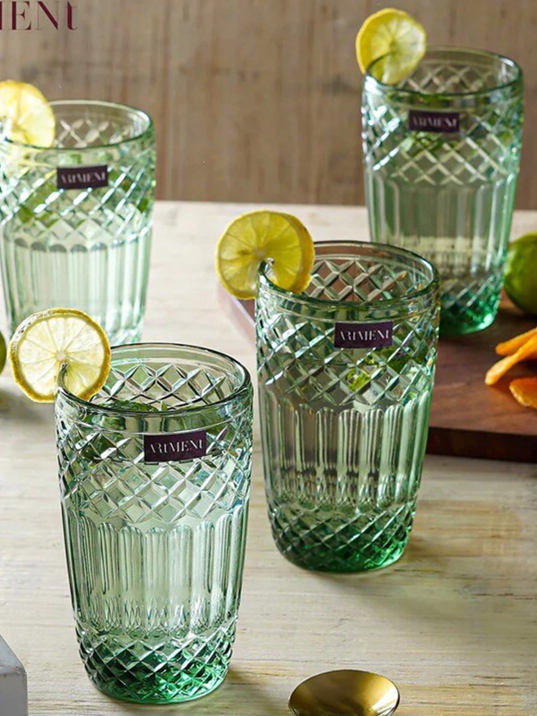 

THE ARTMENT Boho Diamond Green 4 Pcs Water or Juice Glass 390 ml Each