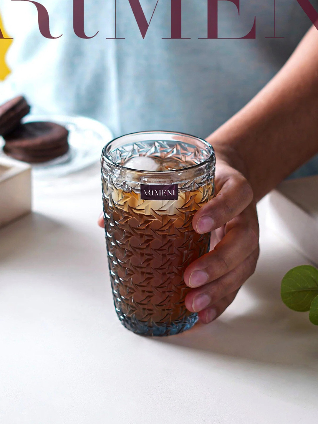 

THE ARTMENT Criss-Cross Impressions Grey 8 Pcs Tumbler Glass 390 ml Each