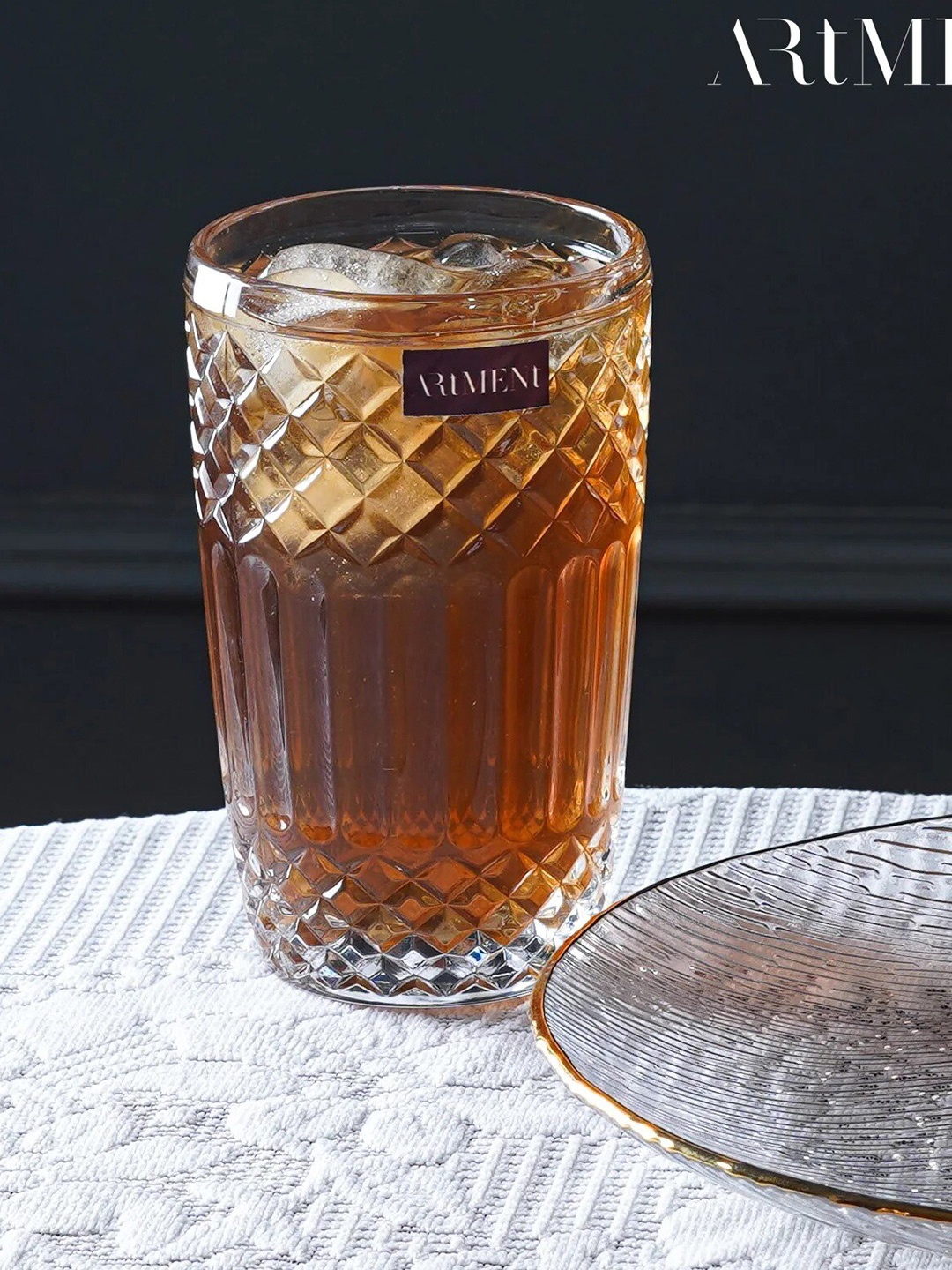 

THE ARTMENT Boho Diamond Transparent 4 Pcs Textured Tumbler Glass 390 ml Each