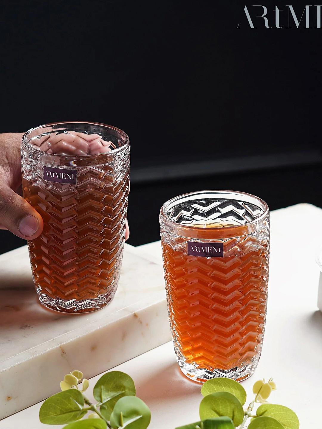

THE ARTMENT Modern Muse Grey 8 Pcs Textured Glass Tumbler 390 ml Each