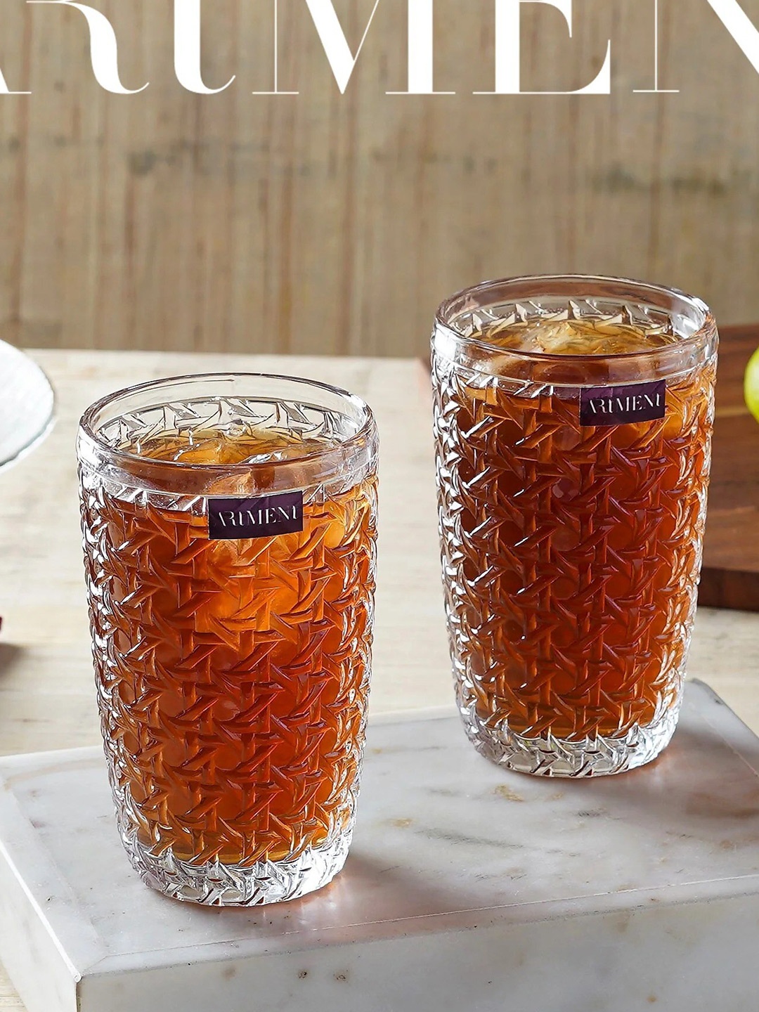 

THE ARTMENT Criss-Cross Impressions Transparent 8 Pcs Tumbler Glass 390 ml Each