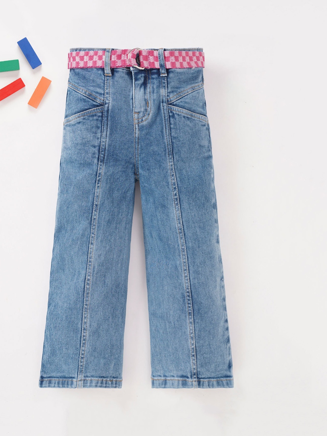 

Ed-a-Mamma Girls Straight Fit Heavy Fade Stretchable Jeans, Blue