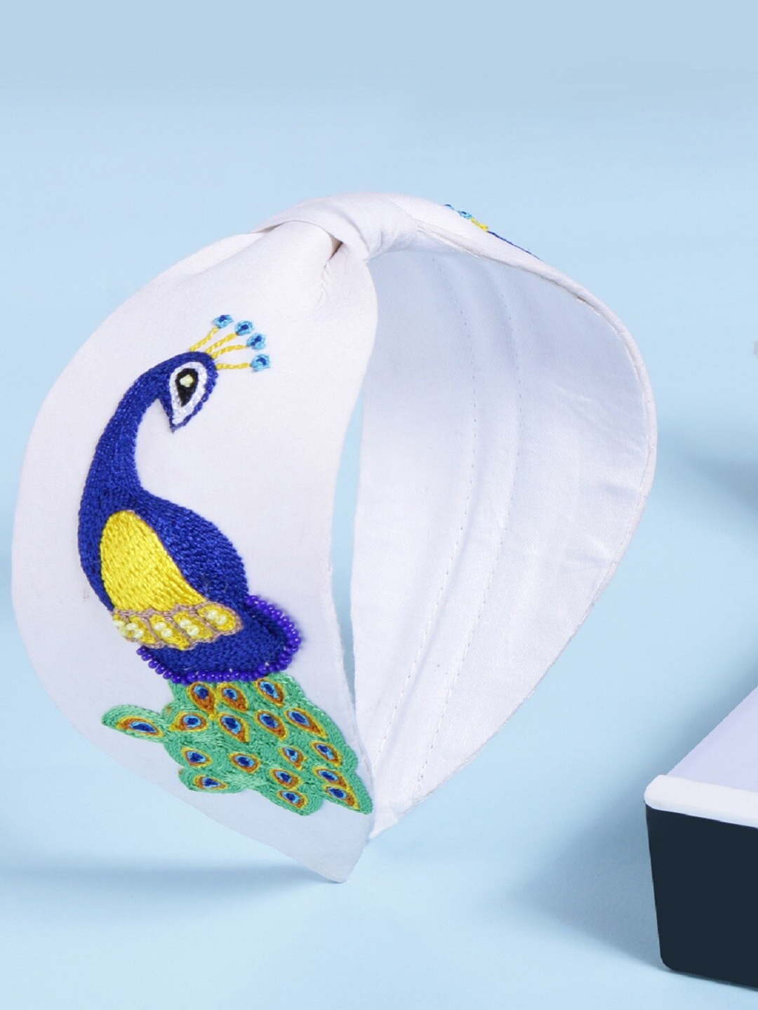 

JIRON Peacock Embroidered Hairband, White