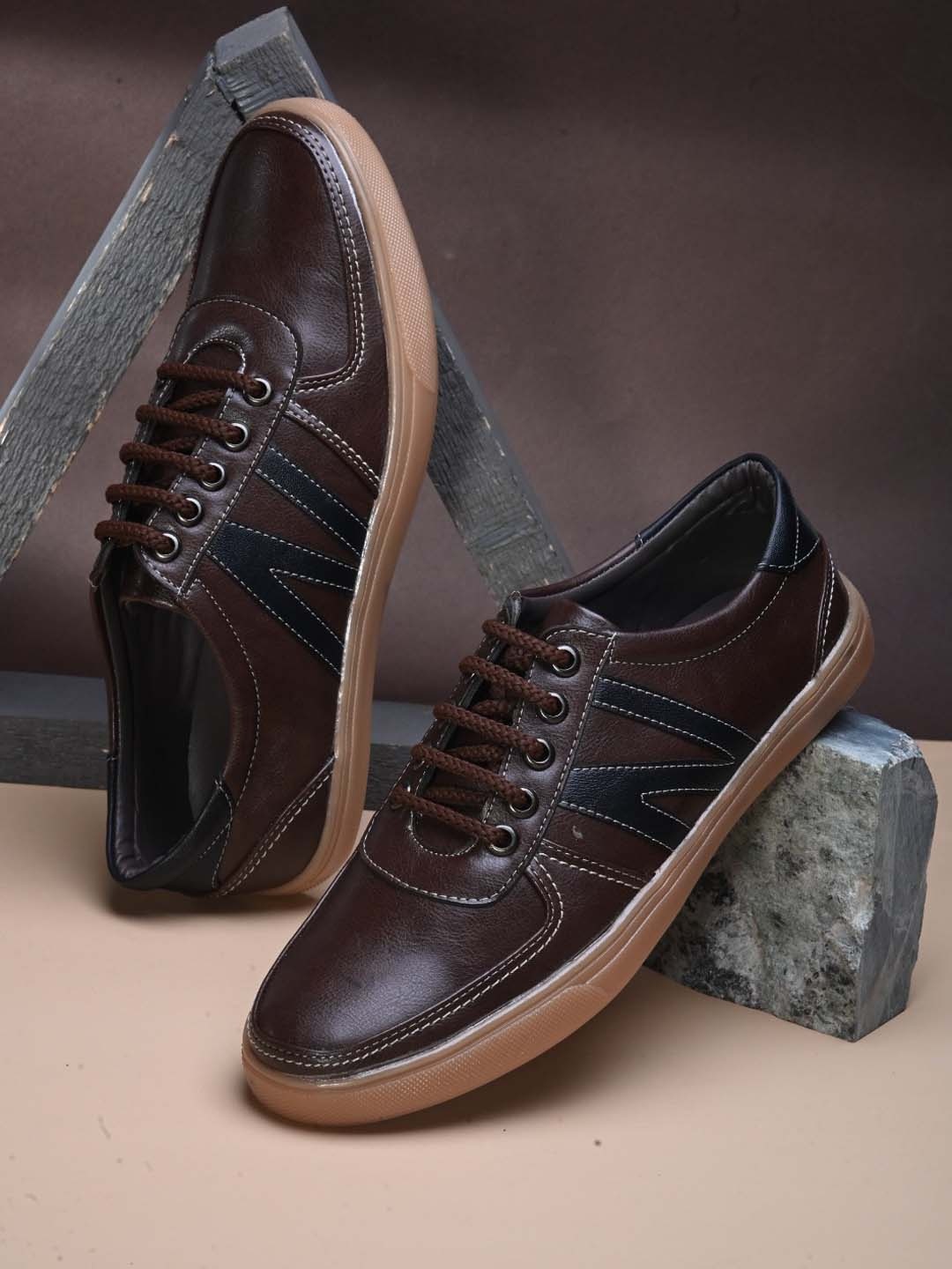 

HERE&NOW Men Lace-Up Synthetic Leather Sneakers, Brown