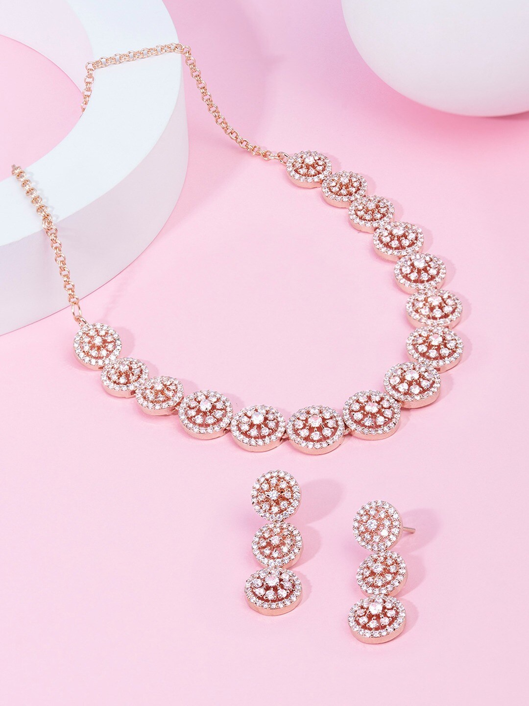 

AMI Rose Gold-Plated CZ-Studded Jewellery Set