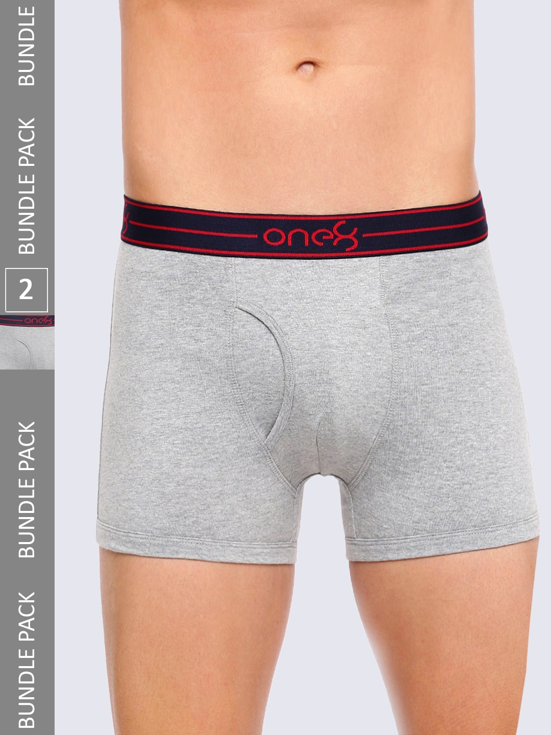 

one8 by Virat Kohli Men Pack Of 2 Mid Rise Outer Elastic Trunks, Grey melange