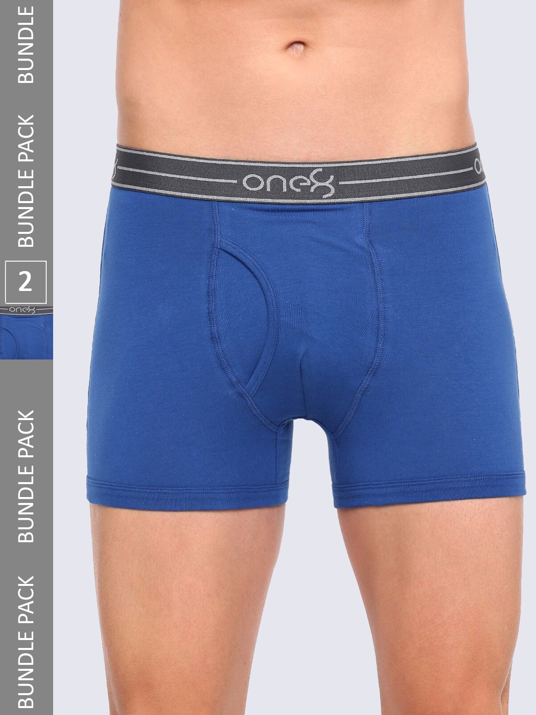 

one8 by Virat Kohli Men Pack Of 2 Mid Rise Outer Elastic Trunks, Blue