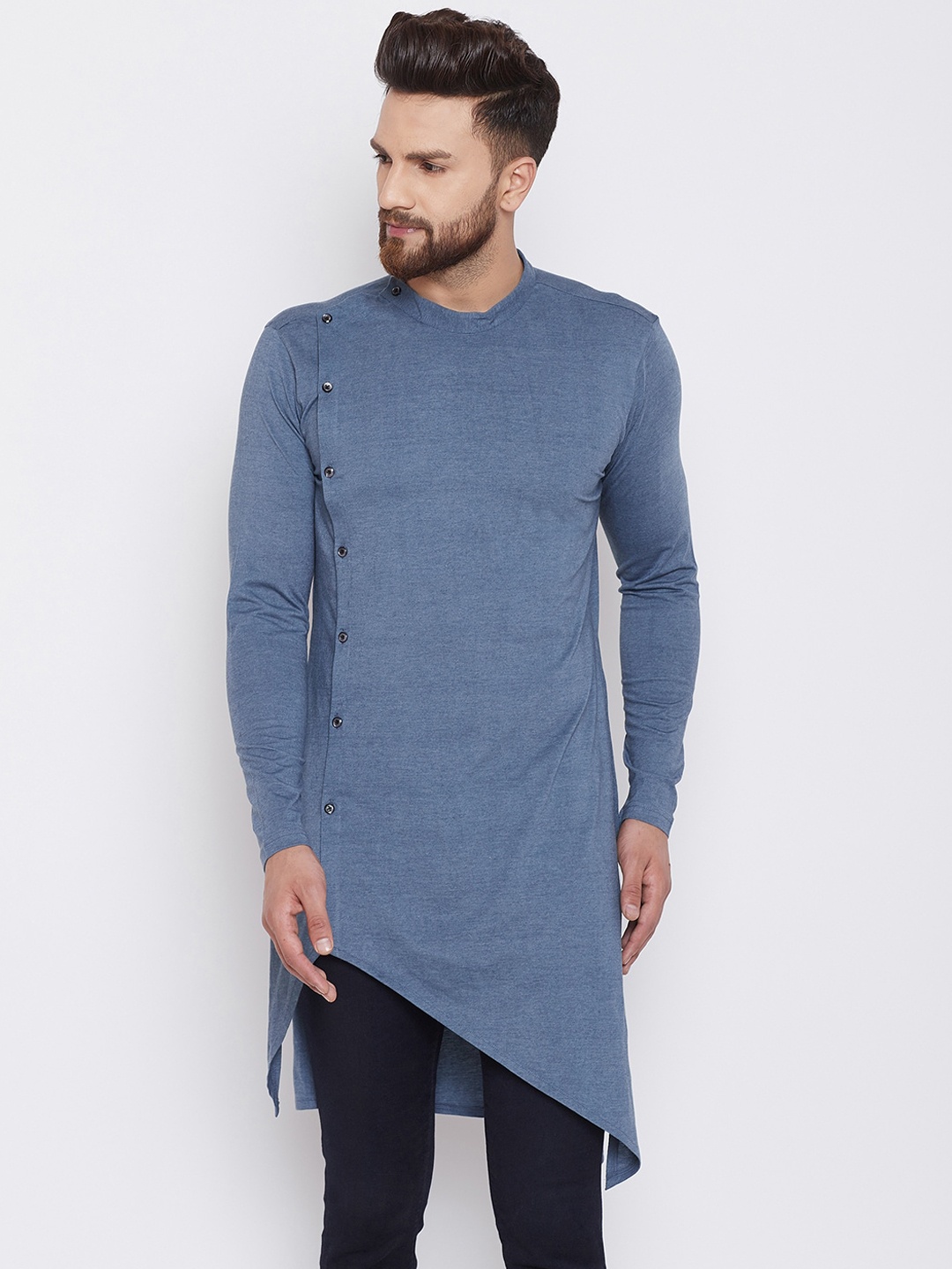 

CHILL WINSTON Men Angrakha Straight Asymmetric Kurta, Blue