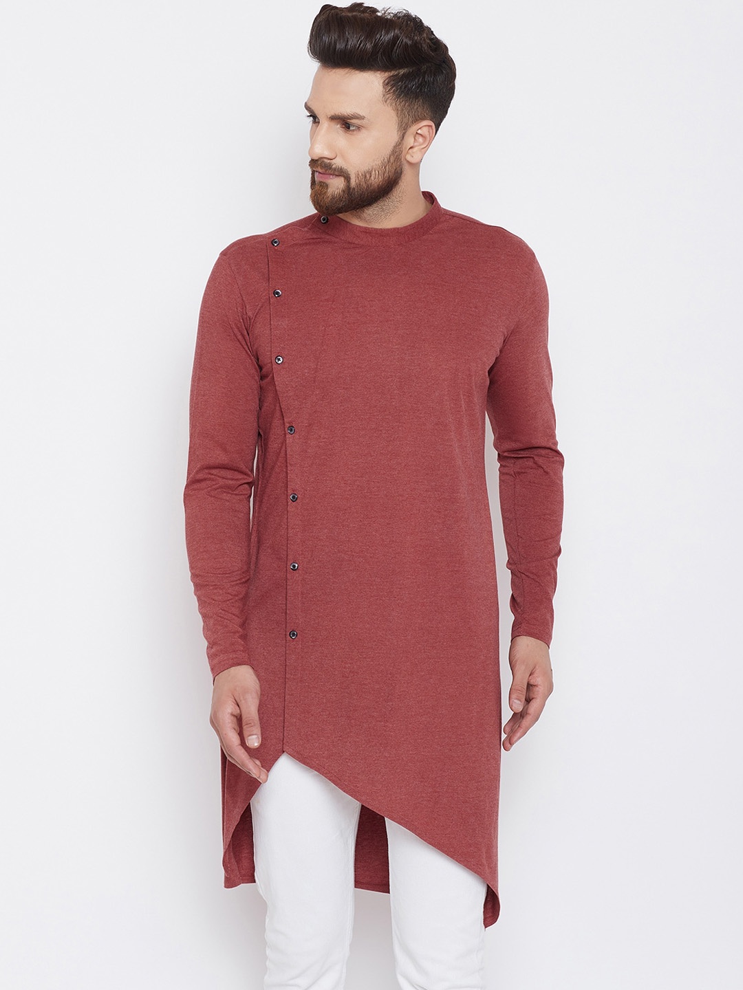 

CHILL WINSTON Men Asymmetric Hem Cotton Straight Kurta, Rust