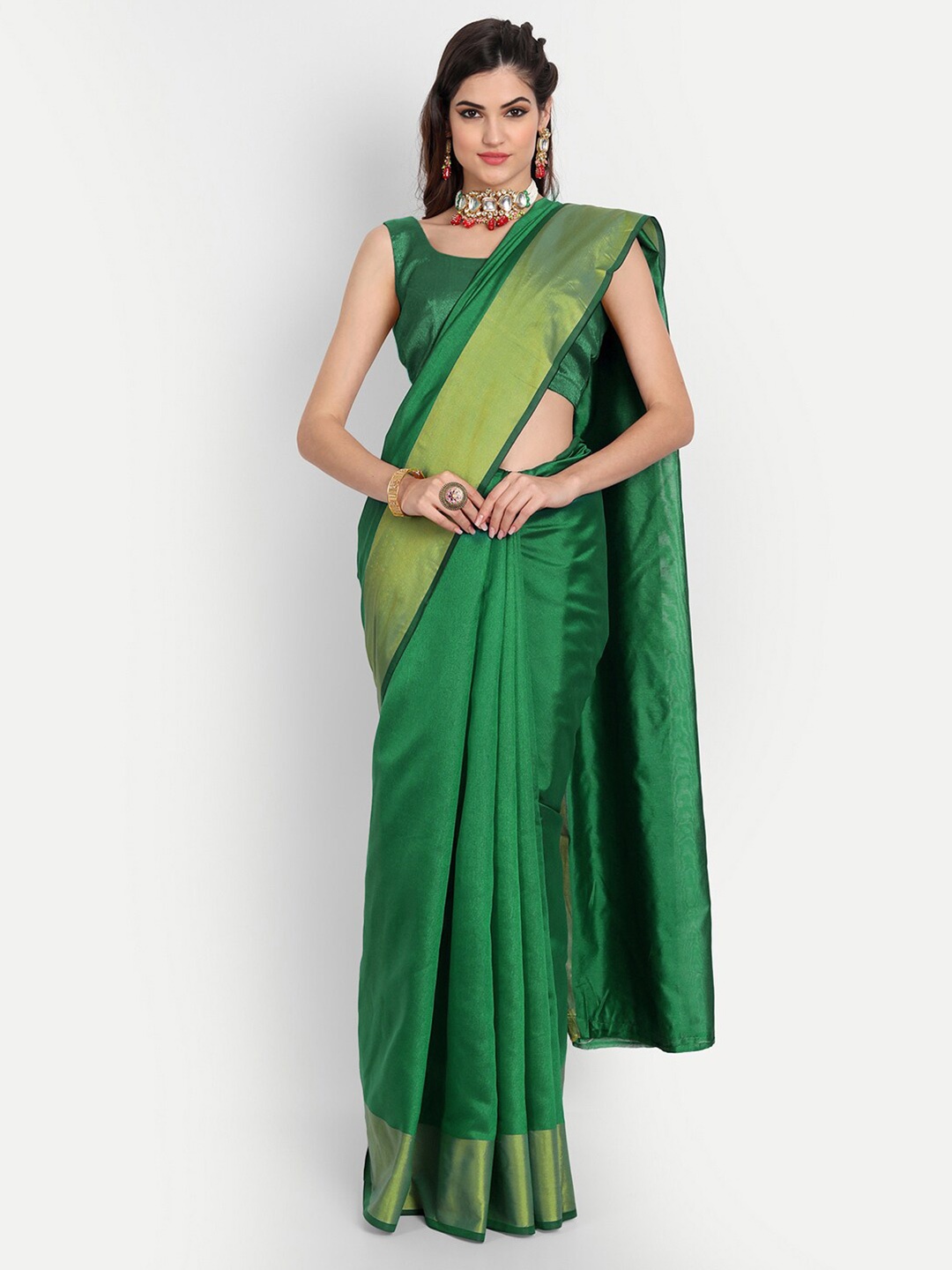 

MotiHamir Zari Bordered Kota Saree, Green