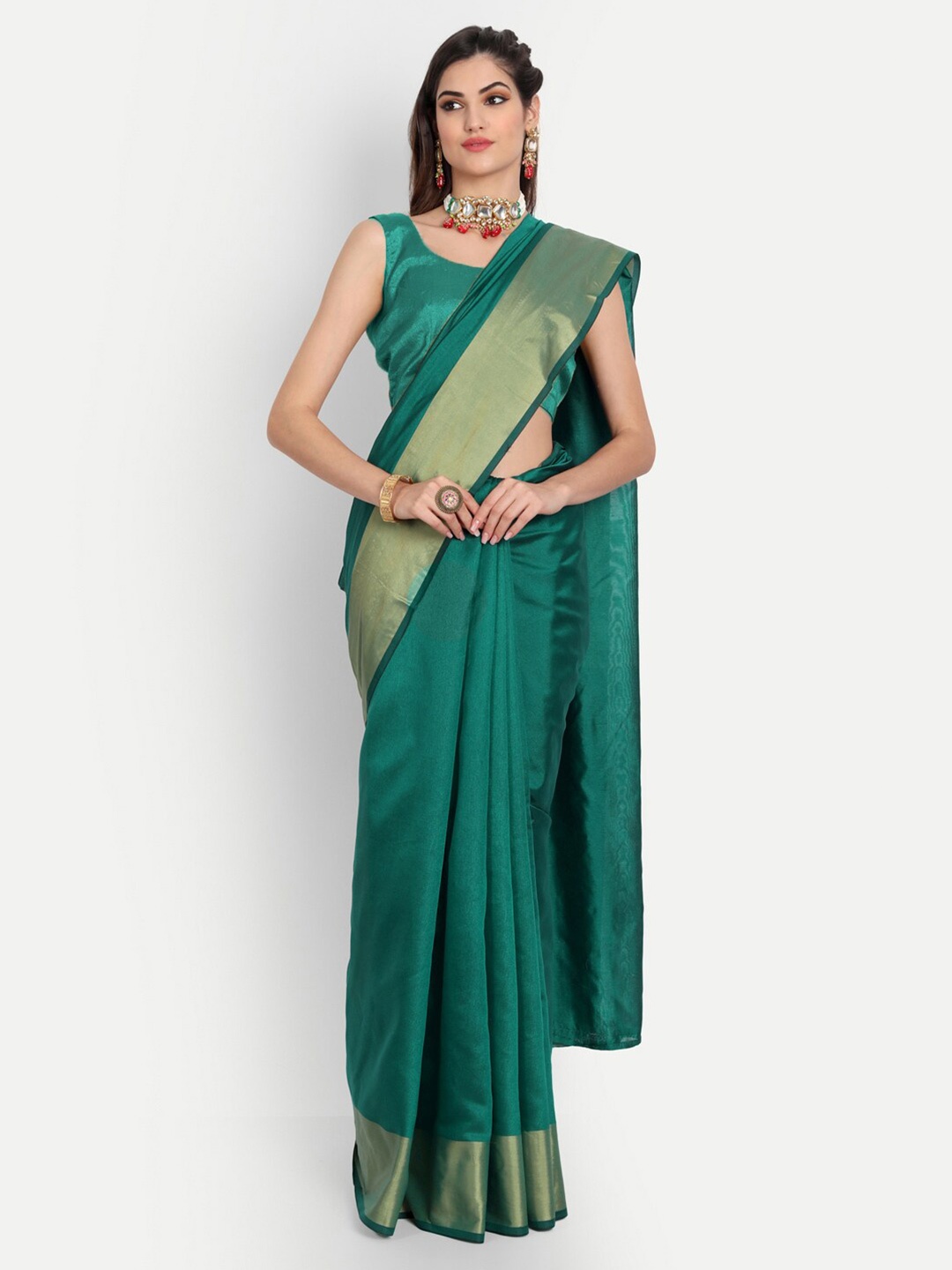 

MotiHamir Zari Bordered Kota Saree, Teal