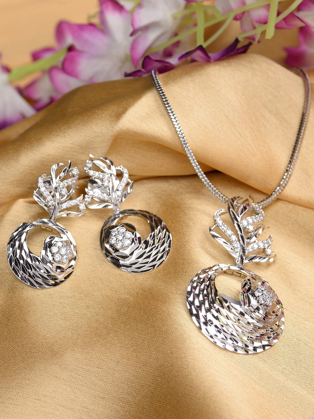

Saraf RS Jewellery Silver-Plated AD-Studded Jewellery Set