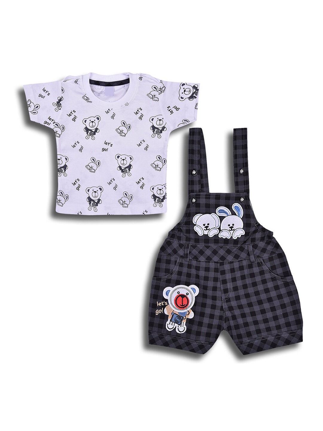 

Wish Karo Boys Cotton Printed T-shirt with Dungaree Shorts, Grey