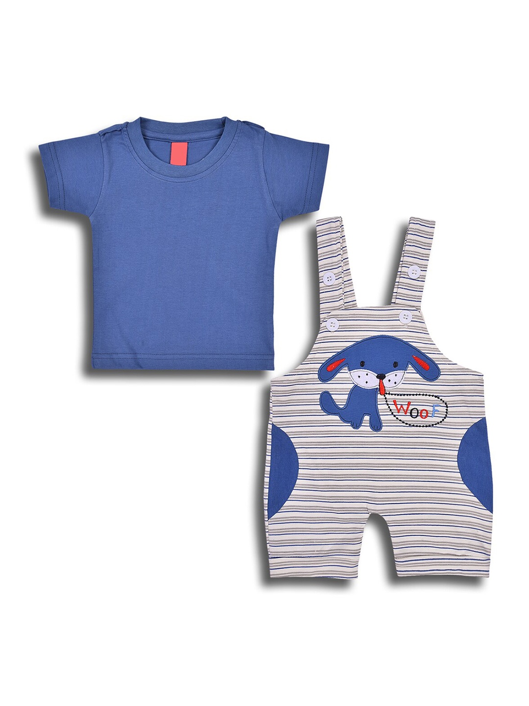 

Wish Karo Infant Boys Pure Cotton T-shirt and Dungarees Clothing Set, Navy blue