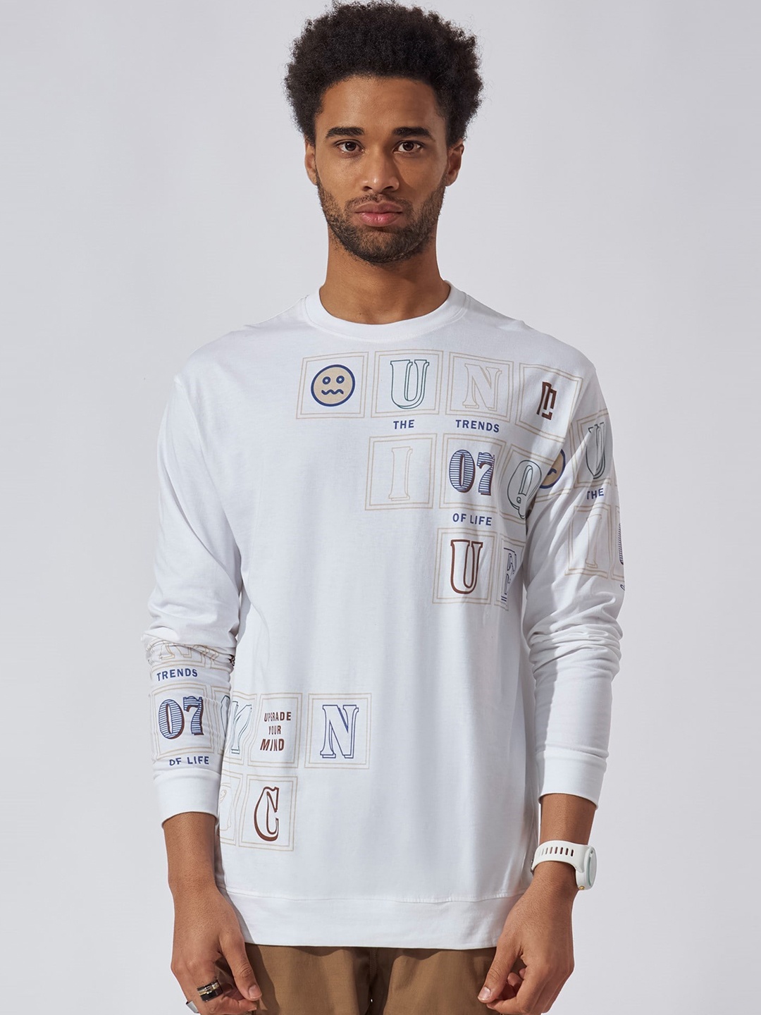 Maniac Typography Printed Round Neck Cotton Boxy T-shirt, White
