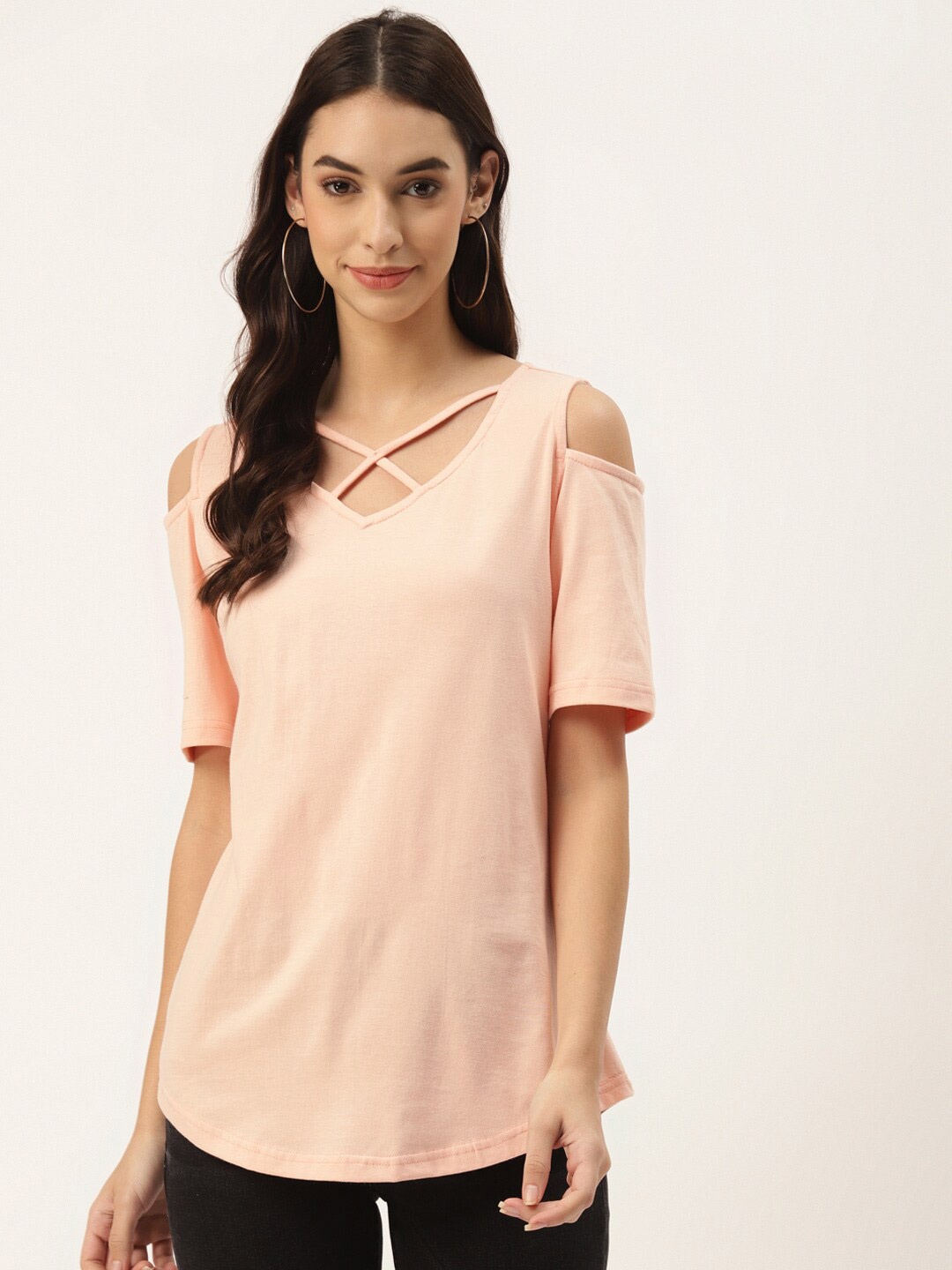 

BRINNS V-Neck Cold Shoulder Sleeves Top, Peach