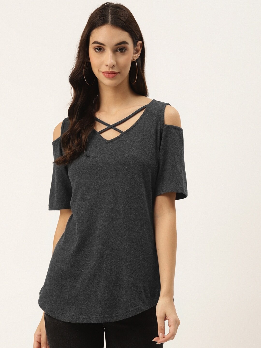 

BRINNS Cold-Shoulder Sleeves Top, Charcoal