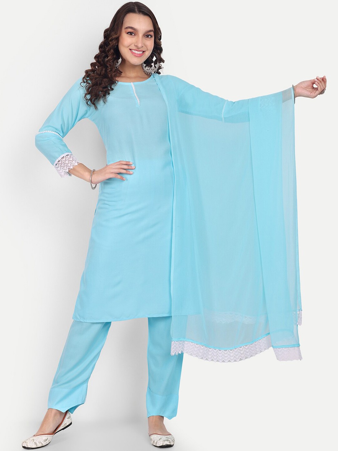 

Aarti Fashion Round Neck Kurta With Trousers & Dupatta, Blue