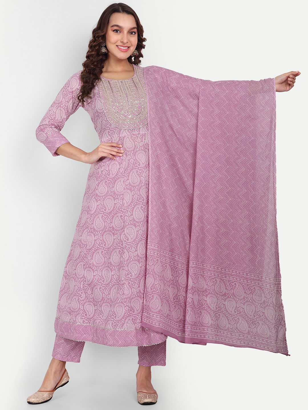 

Aarti Fashion Ethnic Motifs Embroidered Kurti with Trousers & Dupatta, Purple