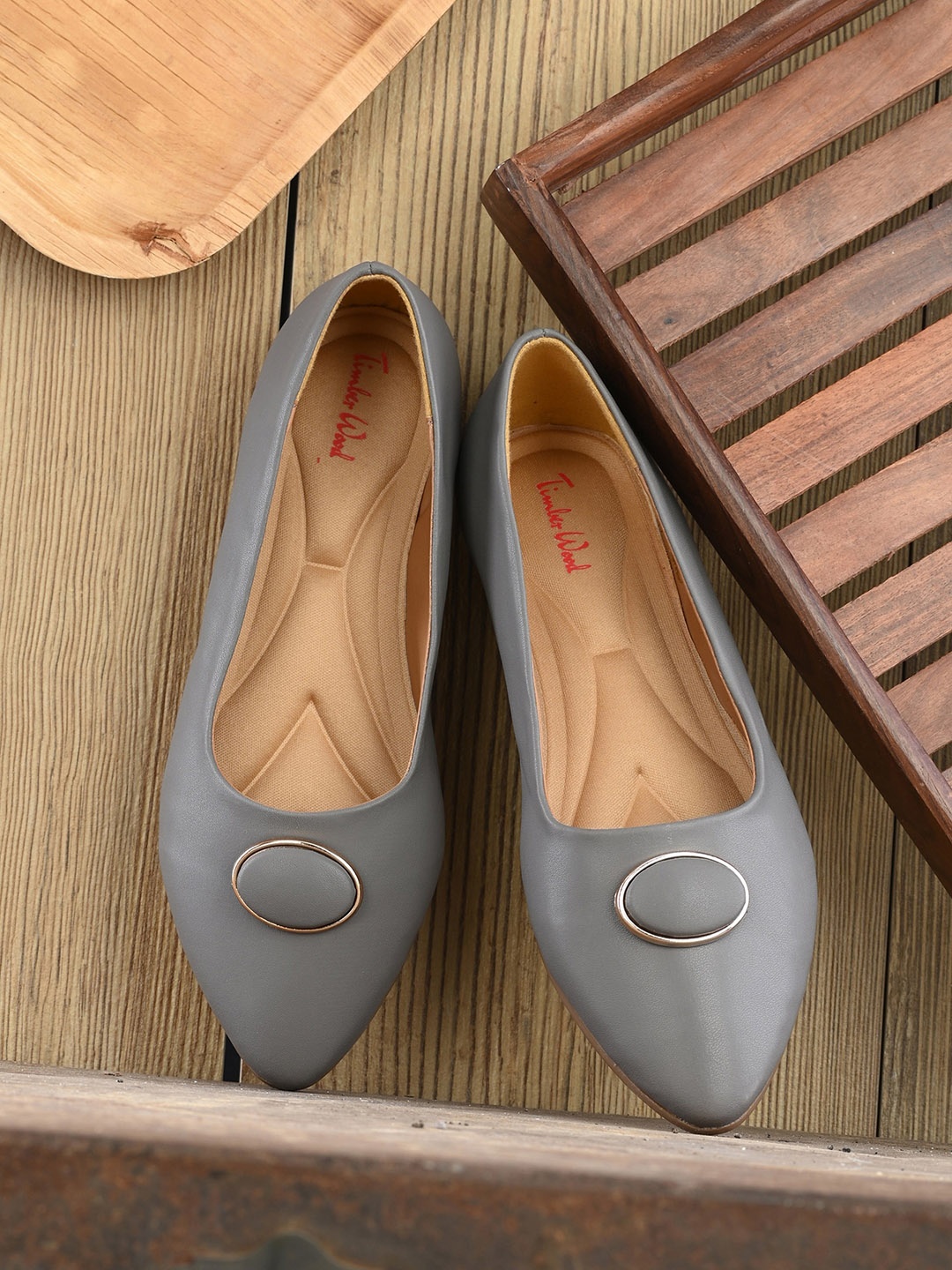 

TimberWood Women Pointed Toe Ballerinas Flats With Buckles, Grey