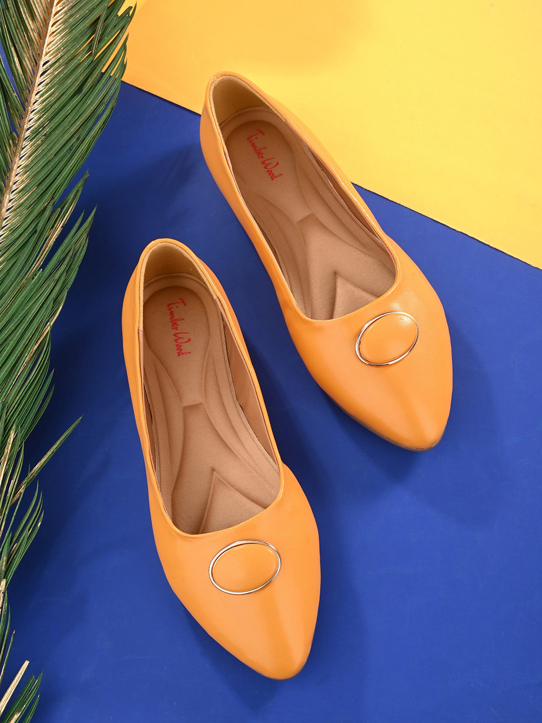 

TimberWood Women Textured Pointed Toe Ballerinas, Mustard