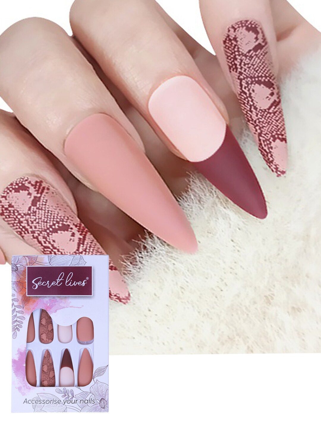 

Secret Lives Long Matte Fake Nails, Maroon