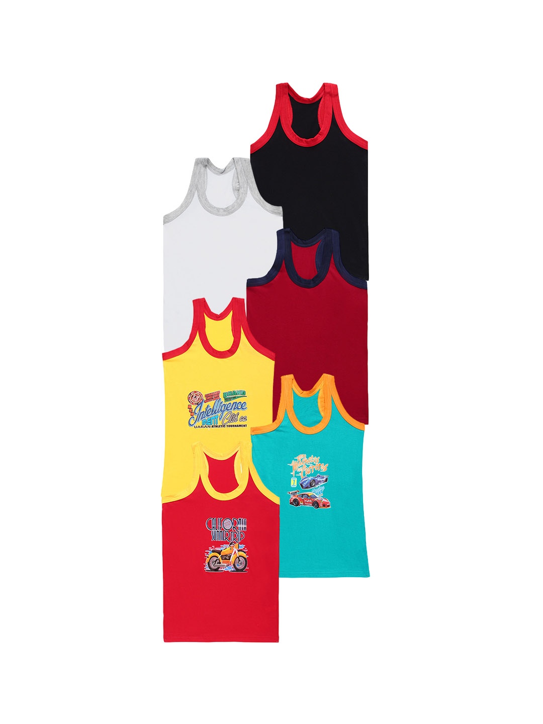 

CAREPLUS Boys Pack Of 6 Printed Cotton Innerwear vest, Red